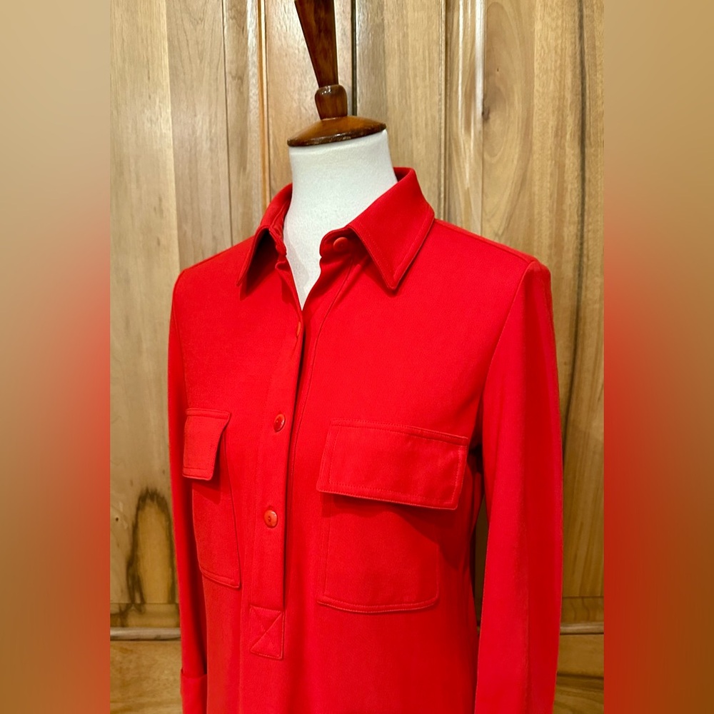 Linda Allard - Tracy Ellen - Vivid Red Jersey Knit Long-Sleeve Dress - EUC - 4 - Picture 7 of 13